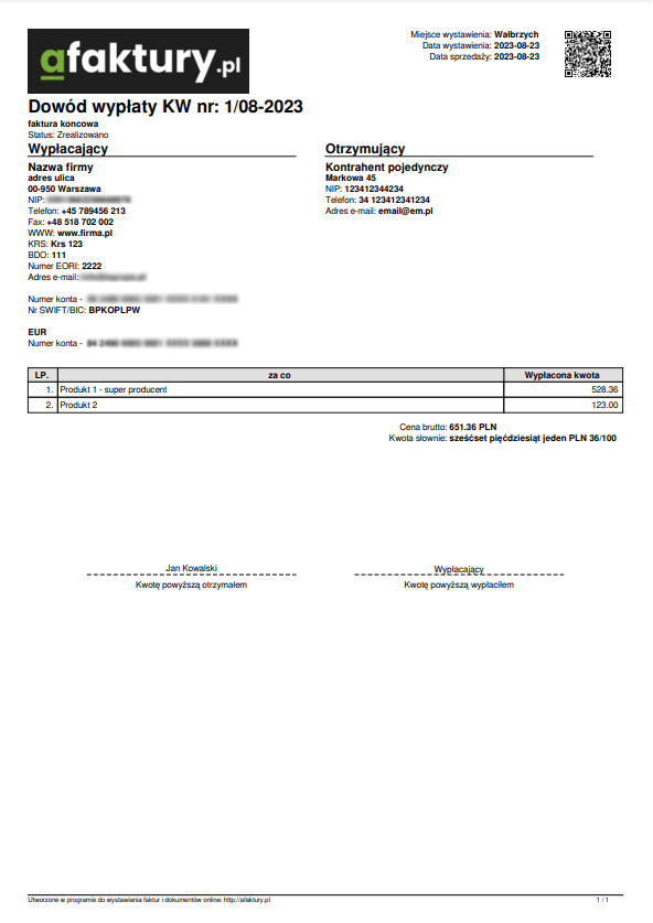 KW-Beleg — Beispiel eines PDF-Ausdrucks