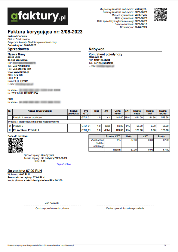 Beispiel einer Korrekturrechnung als PDF