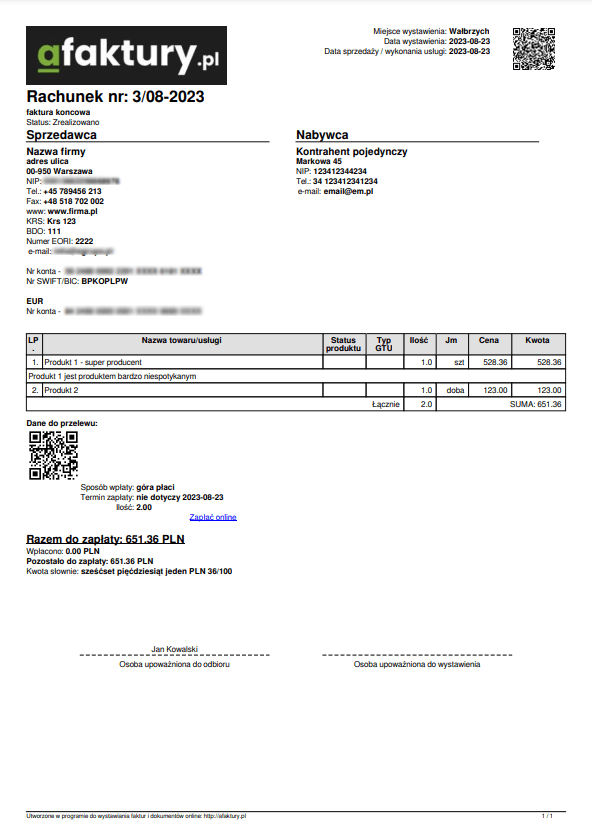 Bill – PDF printout example