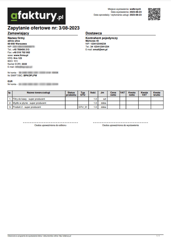 Inquiry – PDF printout example