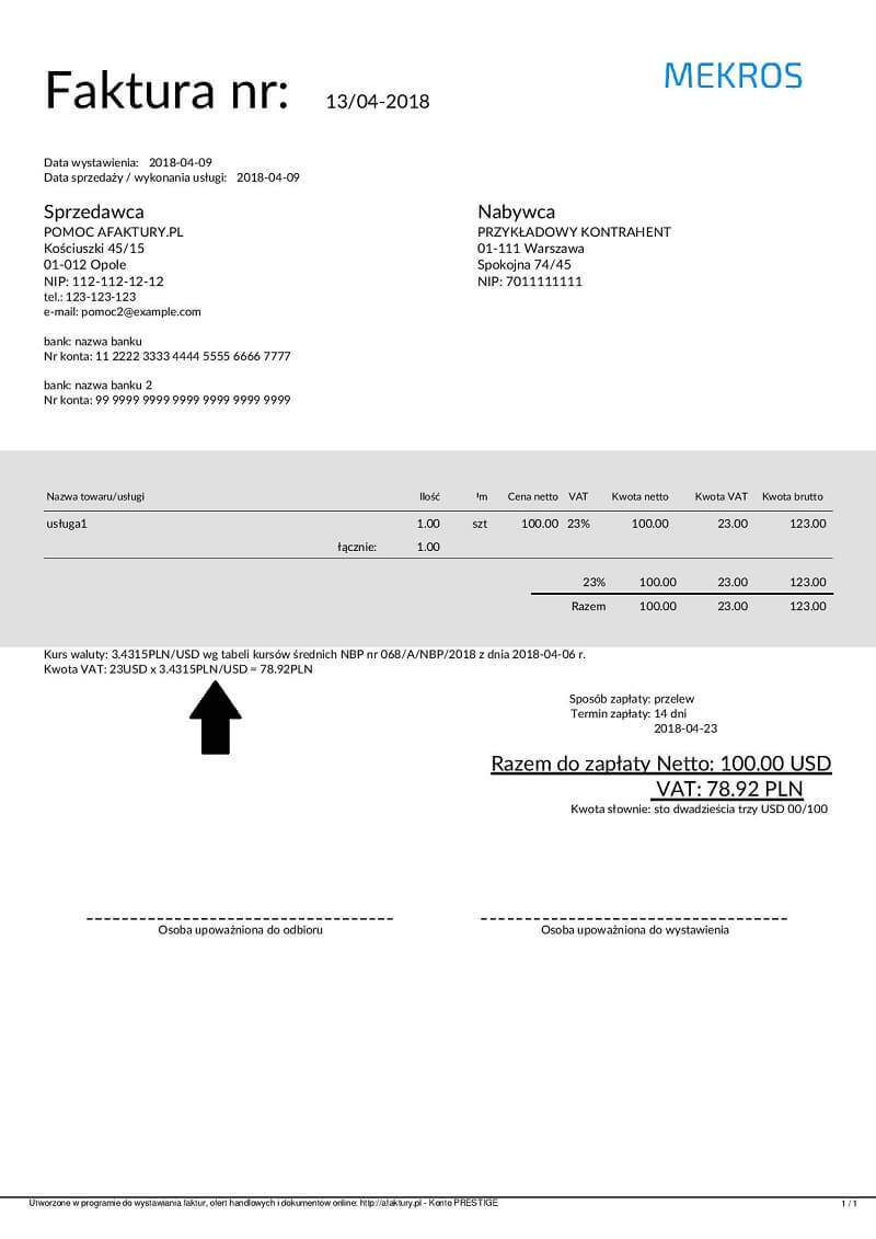 Foreign-currency invoice template