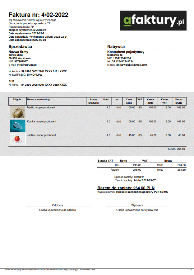 Wzory Faktur W PDF - Afaktury