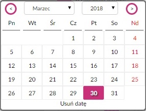 Kalendarz gdzie dokonujemy wyboru daty