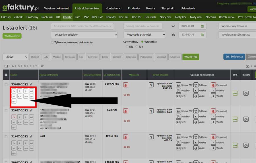 zmiana oferty w fakture