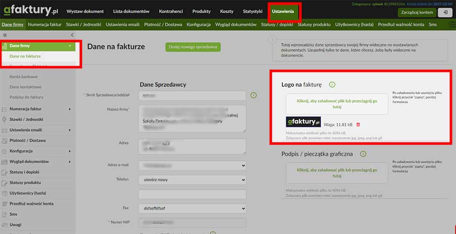 własne logo na fakturze