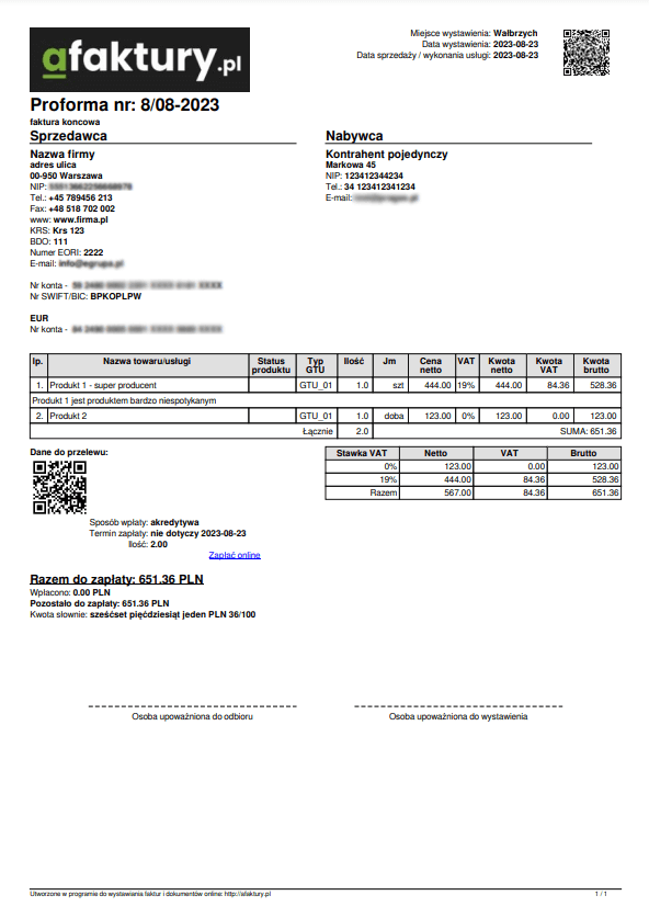Приклад друку проформи у форматі PDF